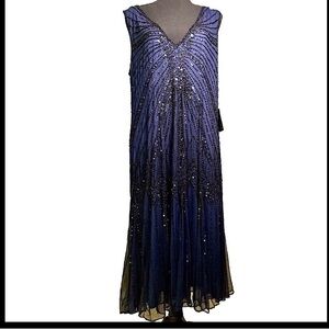 Pissarro Nights Elegant Navy Blue Bardot  Evening Dress